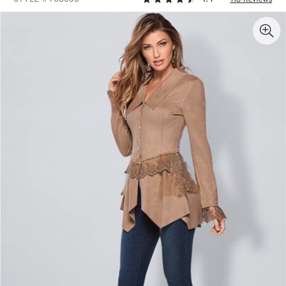 Faux swede and lace jacket in tan